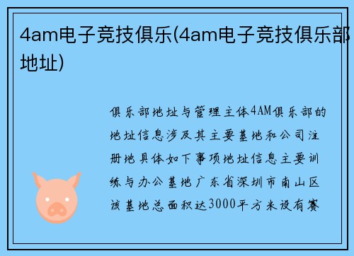 4am电子竞技俱乐(4am电子竞技俱乐部地址)
